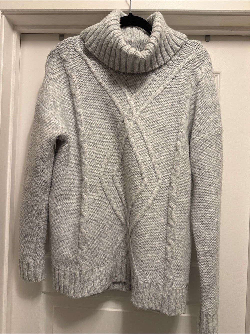 Michael Kors Cozy Cable Knit Turtleneck Sweater - Light Gray